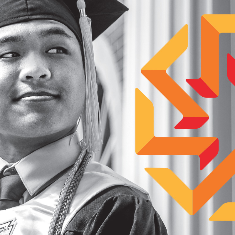 Socal graphic from Community Health Network featuring a young graduate looking off screen and the logo.
