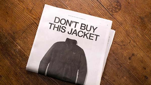 Newspaper ad of a jacket with a title of Don't Buy This Jacket